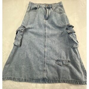 Denim A-Line Skirt Womens 26 Waist Cargo Pockets Heart Buttons